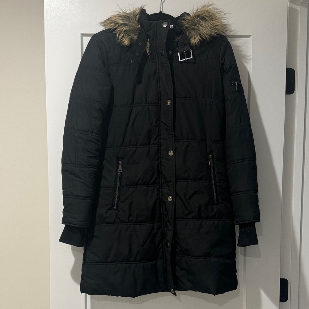 Maralyn & Me Black Faux-Fur Hooded Puffer Coat